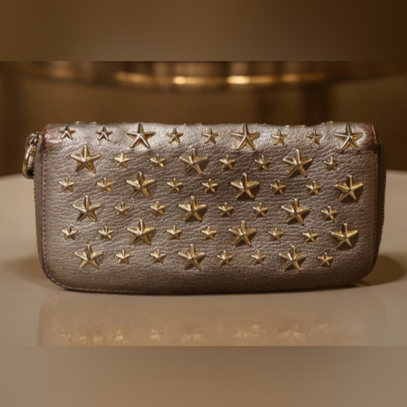 LS: Jimmy Choo GUC++ Star Studded Filipa Taupe Leather Wallet (W88) - Picture 5 of 9